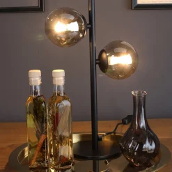 Tafellamp Neptun zwart met 2 rookglasbol