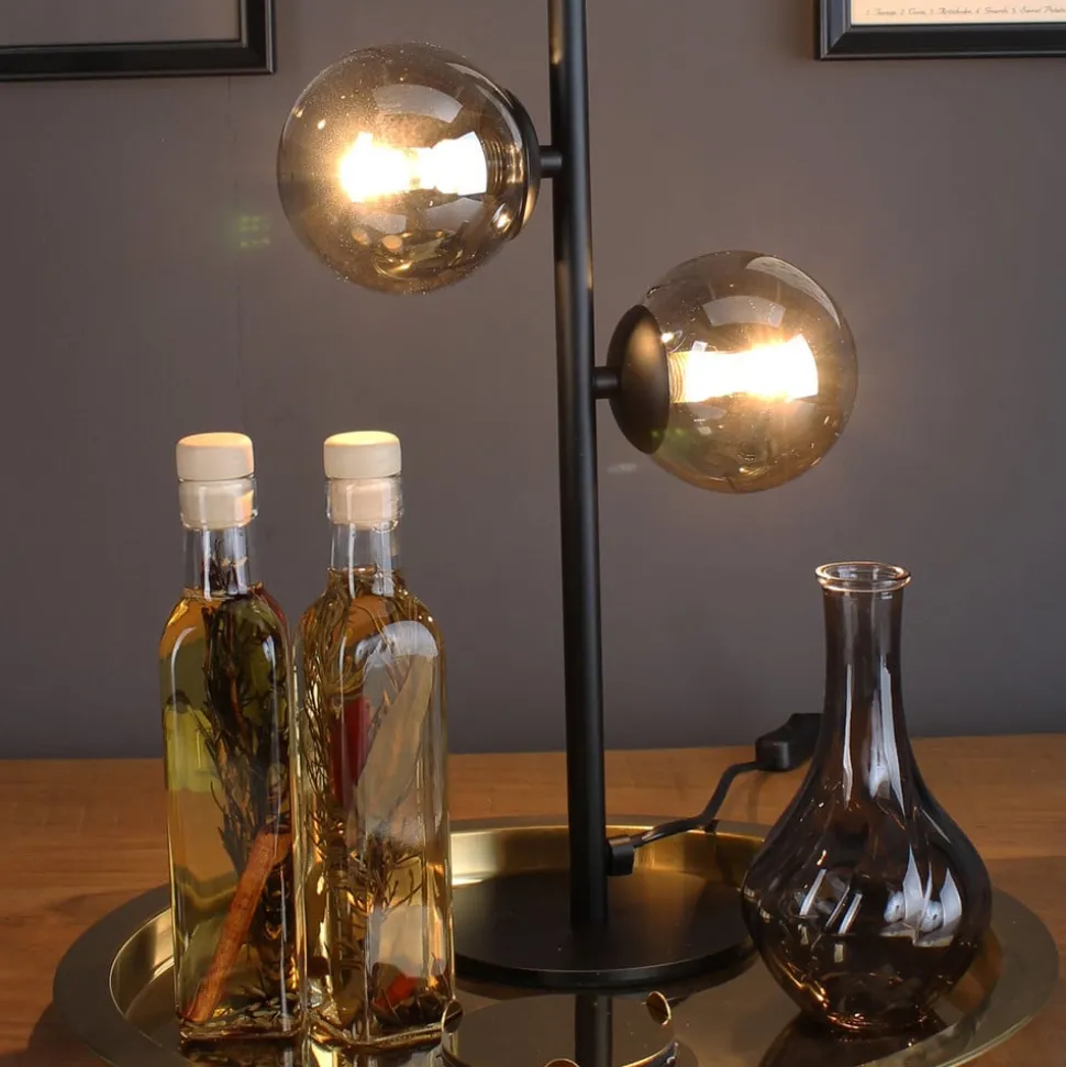Tafellamp Neptun zwart met 2 rookglasbol