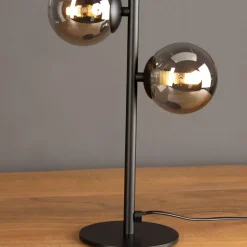 Tafellamp Neptun zwart met 2 rookglasbol
