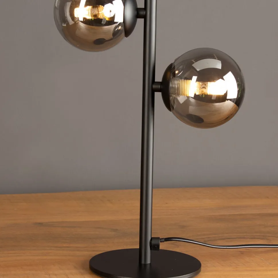 Tafellamp Neptun zwart met 2 rookglasbol