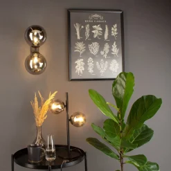 Tafellamp Neptun zwart met 2 rookglasbol