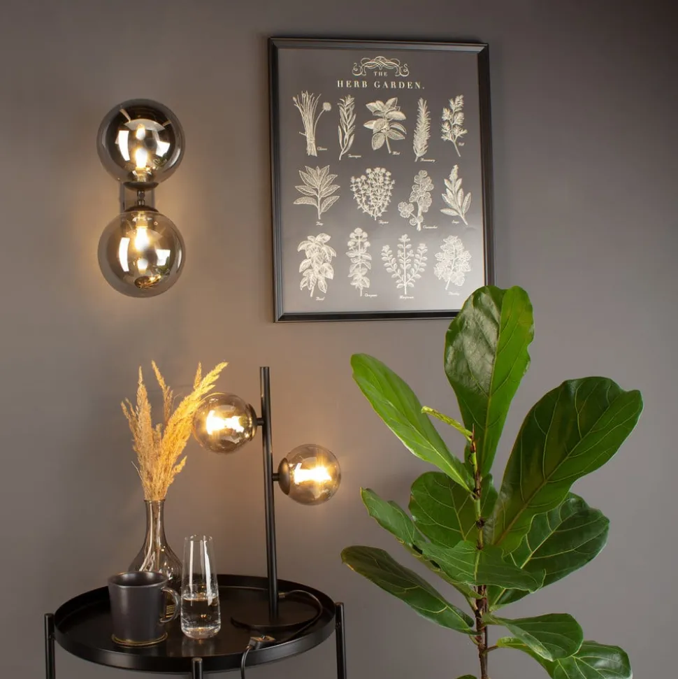 Tafellamp Neptun zwart met 2 rookglasbol