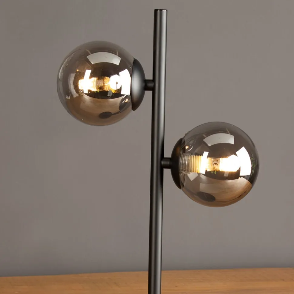 Tafellamp Neptun zwart met 2 rookglasbol