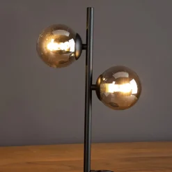 Tafellamp Neptun zwart met 2 rookglasbol