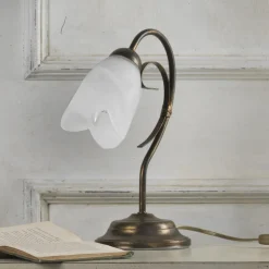 Tafellamp Odino, 1-lamp, bronskleurig, metaal, glas