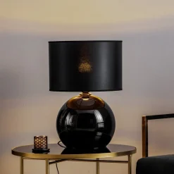 Tafellamp Palla, Ø 36 cm, zwart/goud