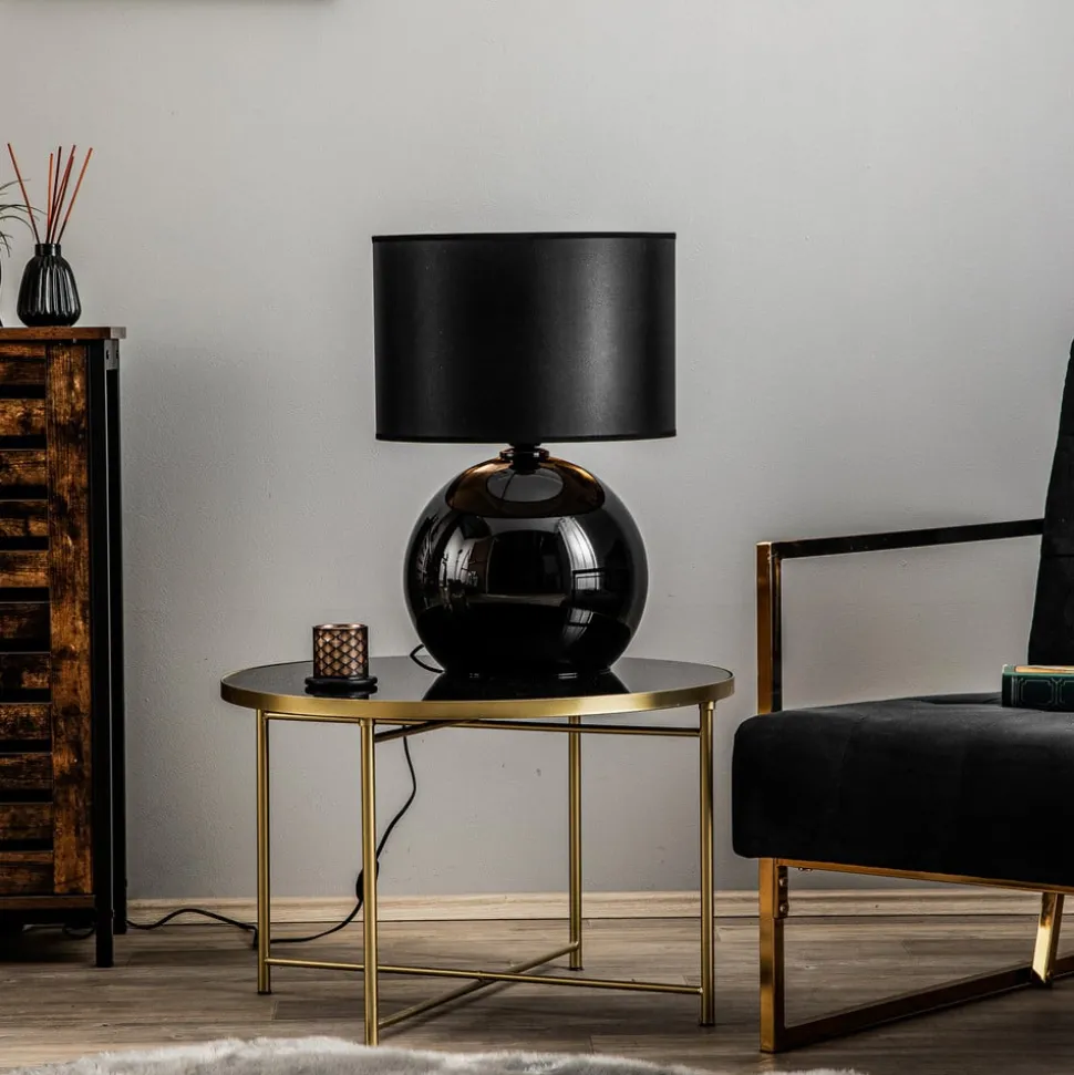 Tafellamp Palla, Ø 36 cm, zwart/goud
