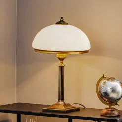 Tafellamp Petro, glas, oud messingkleurig, hoogte 50 cm