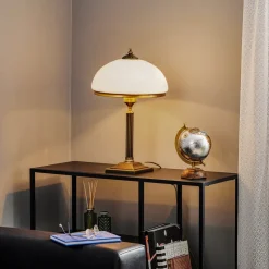 Tafellamp Petro, glas, oud messingkleurig, hoogte 50 cm