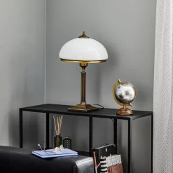 Tafellamp Petro, glas, oud messingkleurig, hoogte 50 cm