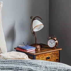 Tafellamp Roma, metaal, glas, wit, bruin, hoogte 39 cm