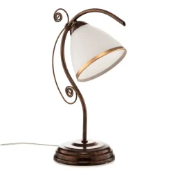 Tafellamp Roma, metaal, glas, wit, bruin, hoogte 39 cm