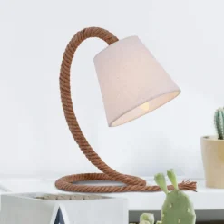 Tafellamp Rope met stoffen kap en natuurlijk touw
