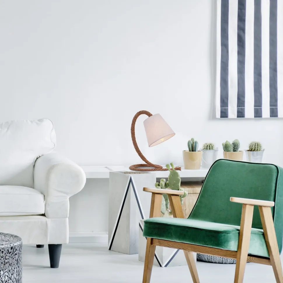 Tafellamp Rope met stoffen kap en natuurlijk touw