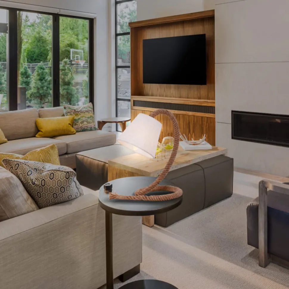 Tafellamp Rope met stoffen kap en natuurlijk touw