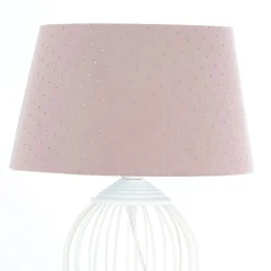 Tafellamp Rosabelle met voet in kooivorm, roze