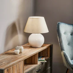 Tafellamp Sfera, hoogte 53 cm, wit/grijs