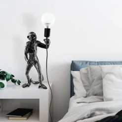 Tafellamp Singe, zwart, polyester, hoogte 46 cm, aapfiguur