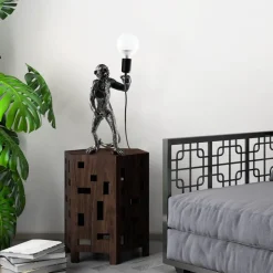 Tafellamp Singe, zwart, polyester, hoogte 46 cm, aapfiguur