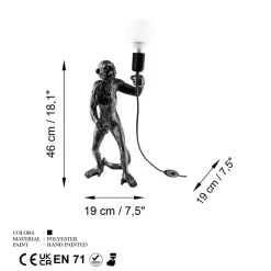 Tafellamp Singe, zwart, polyester, hoogte 46 cm, aapfiguur