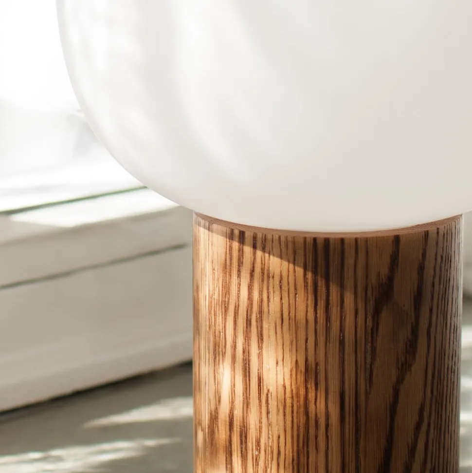 Tafellamp Skene met houten voet en glazen kap 44cm