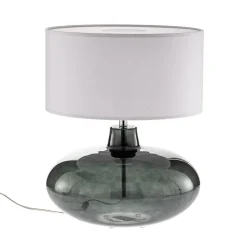 Tafellamp Skien, kap wit, glazen voet rookgrijs