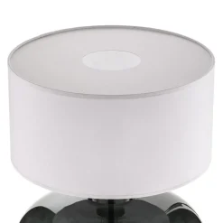 Tafellamp Skien, kap wit, glazen voet rookgrijs