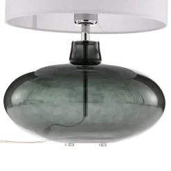 Tafellamp Skien, kap wit, glazen voet rookgrijs