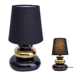 Tafellamp Stoney, keramische voet en stoffen kap