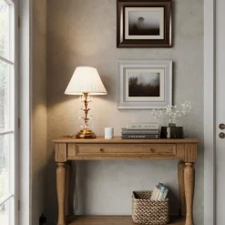 Tafellamp Teresa met kristallen en stoffen kap