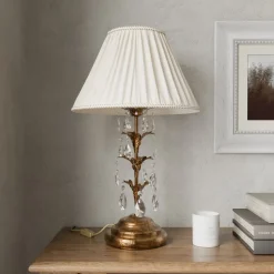 Tafellamp Teresa met kristallen en stoffen kap