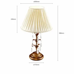 Tafellamp Teresa met kristallen en stoffen kap