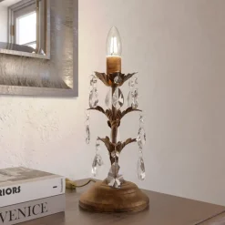 Tafellamp Teresa met kristallen, zonder kap