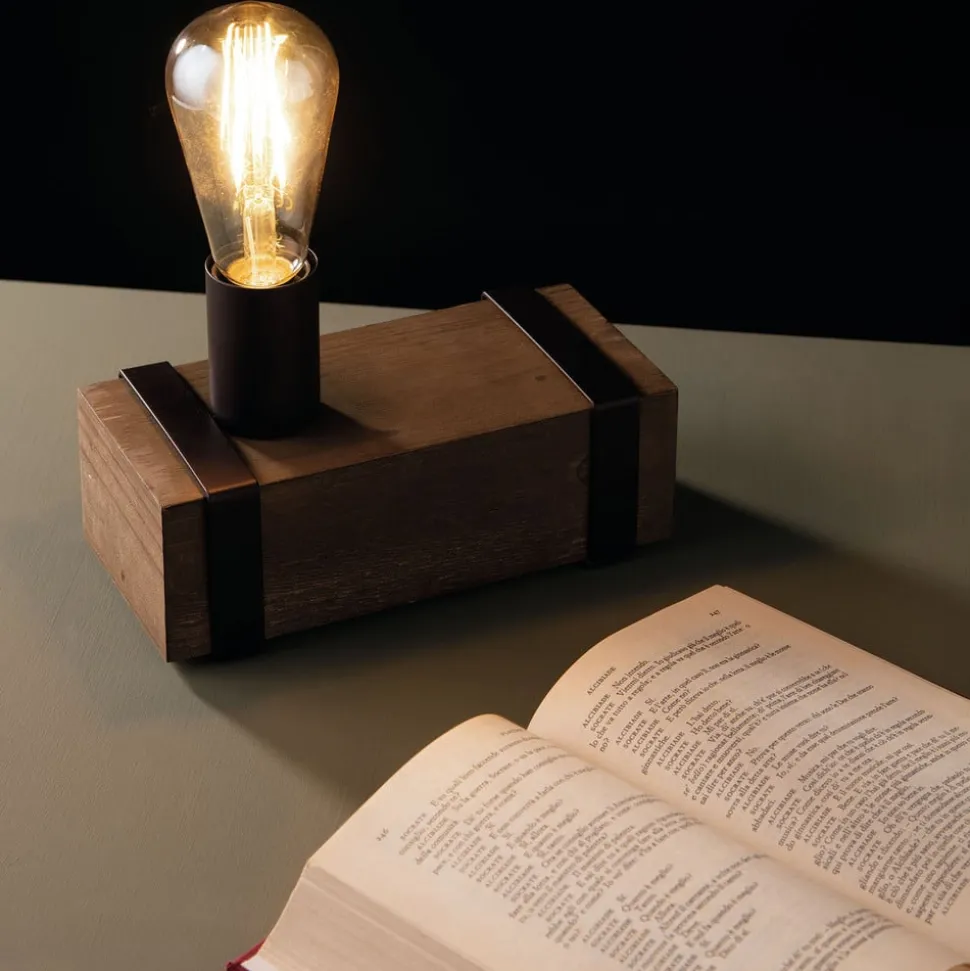 Tafellamp Texas van antiek hout, 1-lamp