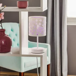 Tafellamp Titilla in wit, kap binnenkant paars