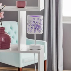 Tafellamp Titilla in wit, kap binnenkant paars