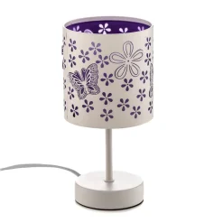 Tafellamp Titilla in wit, kap binnenkant paars