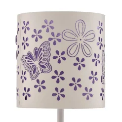 Tafellamp Titilla in wit, kap binnenkant paars