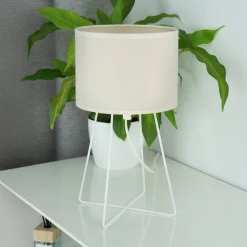 Tafellamp Trixi met draadframe wit/beige, stof, E14