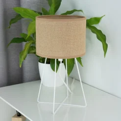 Tafellamp Trixi met draadframe wit/beige, stof, E14