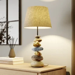 Tafellamp Vera, stoffen kap en steendecor, 55 cm