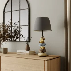 Tafellamp Vera, stoffen kap en steendecor, 55 cm