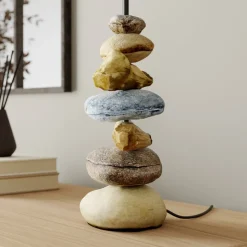 Tafellamp Vera, stoffen kap en steendecor, 55 cm