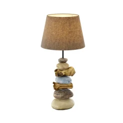 Tafellamp Vera, stoffen kap en steendecor, 55 cm