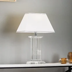 Tafellamp Veronique, voet breed, wit/chroom