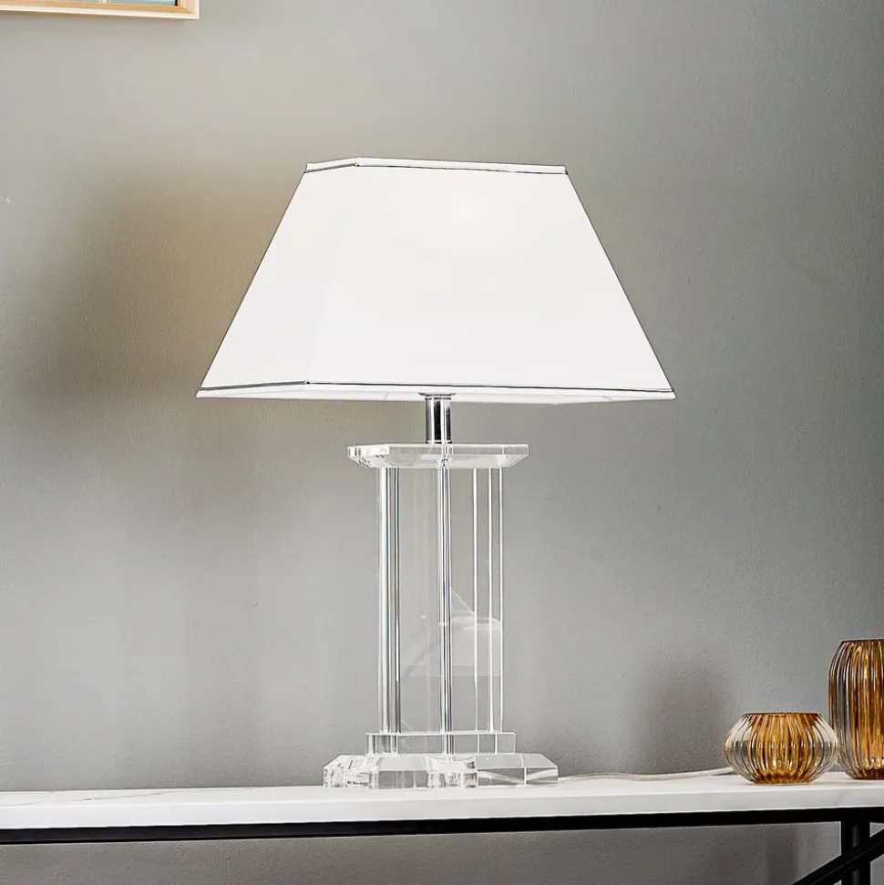 Tafellamp Veronique, voet breed, wit/chroom