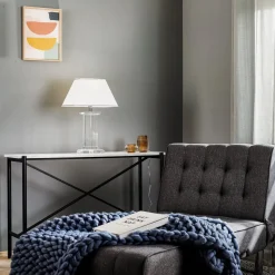 Tafellamp Veronique, voet breed, wit/chroom