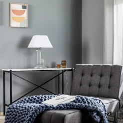 Tafellamp Veronique, voet breed, wit/chroom