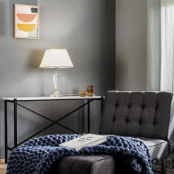 Tafellamp Veronique, voet smal, crème/goud