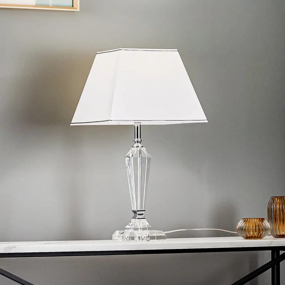 Tafellamp Veronique, voet smal, wit/chroom